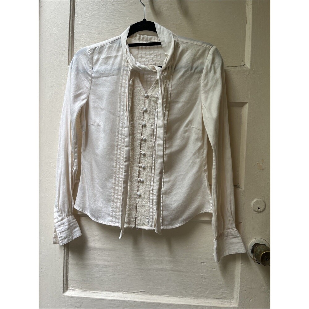 Womens Cream Cotton Blouse S Western Regency Soft Girl Romantic Victorian Regal